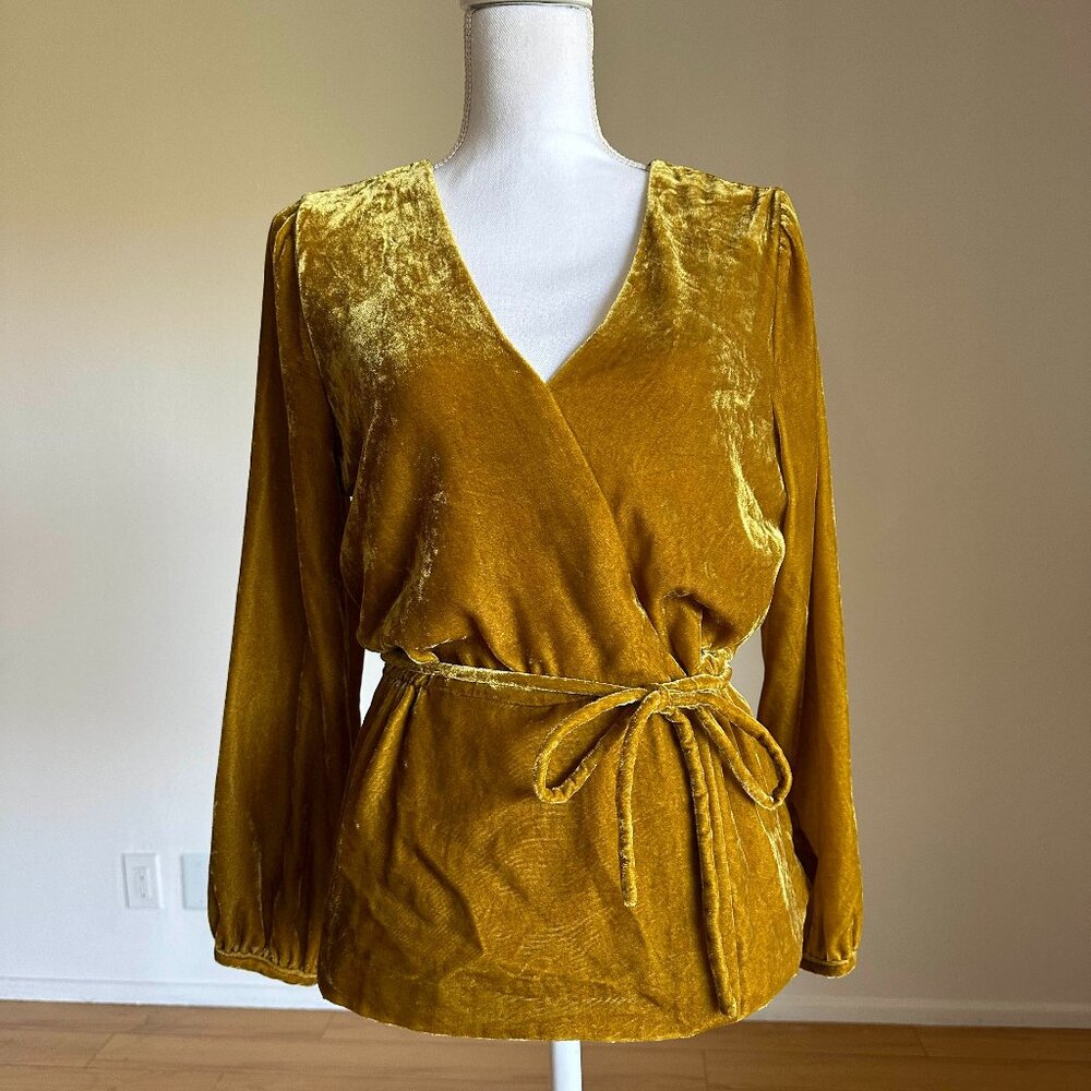 J Crew Boho Yellow Gold Velvet Wrap Blouse | Size 8 Medium